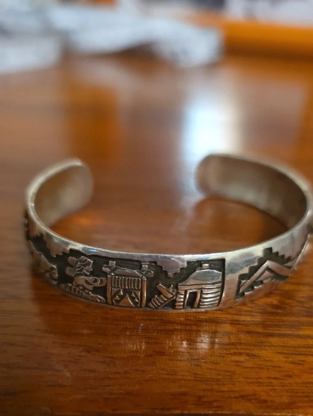 Sterling Silver Engraved Cuff Bracelet - Silver